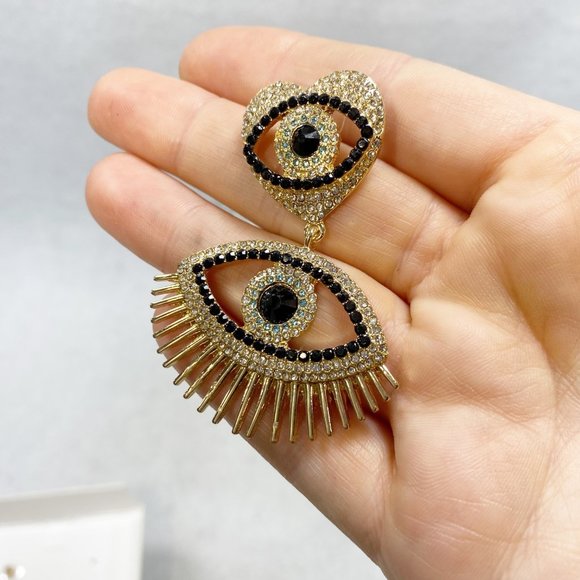 C&C california Gold Rhinestone Heart Eye Earrings NWT - Picture 2 of 7